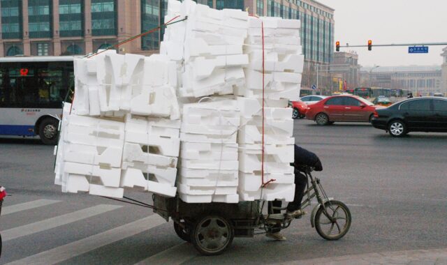 tricycle, cargo, carrier, transport, transportation, pedicab, pedal rickshaw, thermocol, bulky, street, thermocol, thermocol, thermocol, thermocol, thermocol, bulky